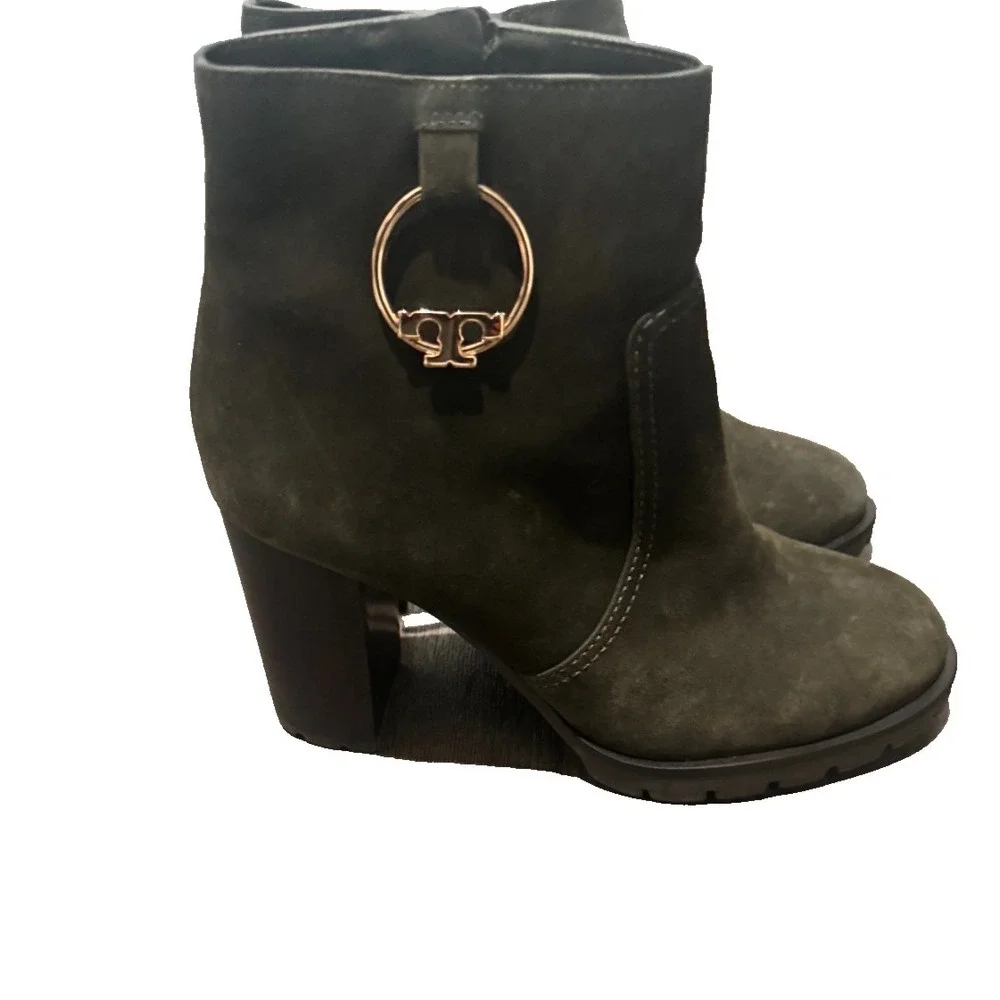 Tory Burch Sofia lugged Suede Boots Booties green size 8.5